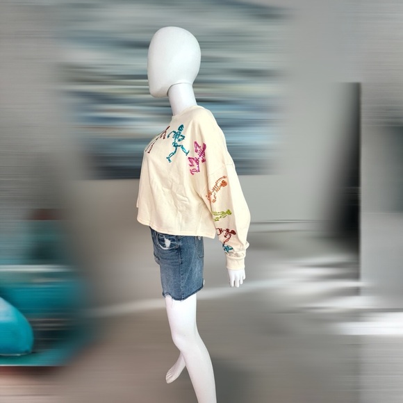 PEACH LOVE CALIFORNIA skeleton French terry crop top S M L - Picture 6 of 8